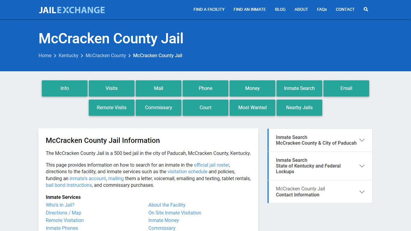 McCracken County Jail, KY Inmate Search, Information